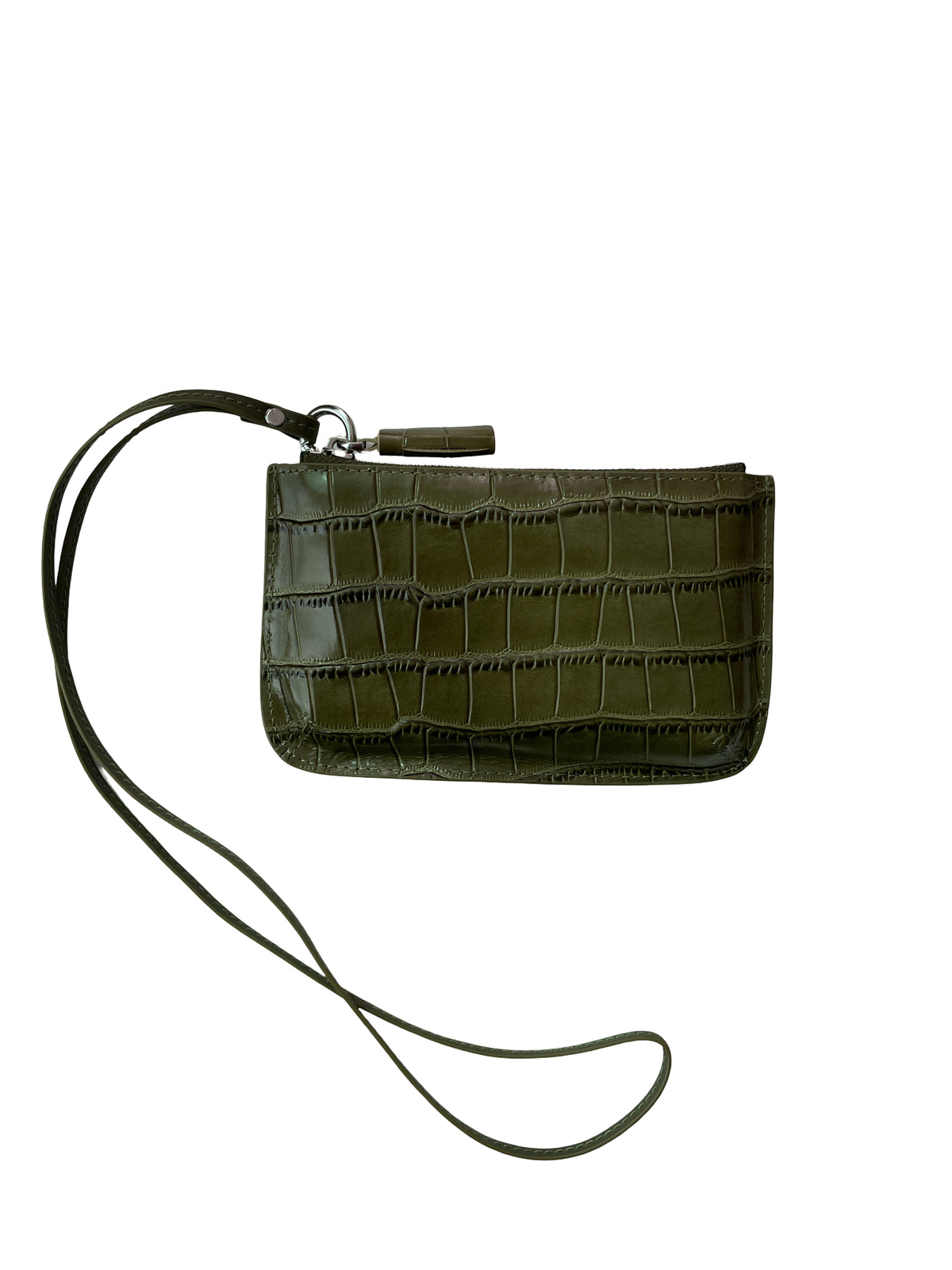 Croc-Embossed Leather Multi-Pouch Wallet with Strap