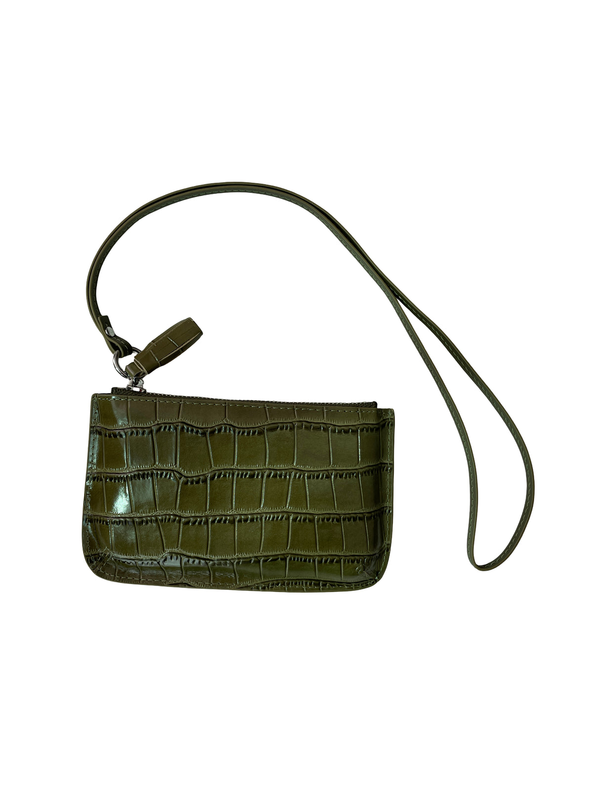 Croc-Embossed Leather Multi-Pouch Wallet with Strap
