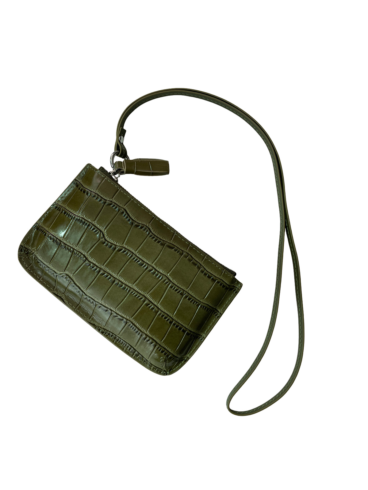Croc-Embossed Leather Multi-Pouch Wallet with Strap