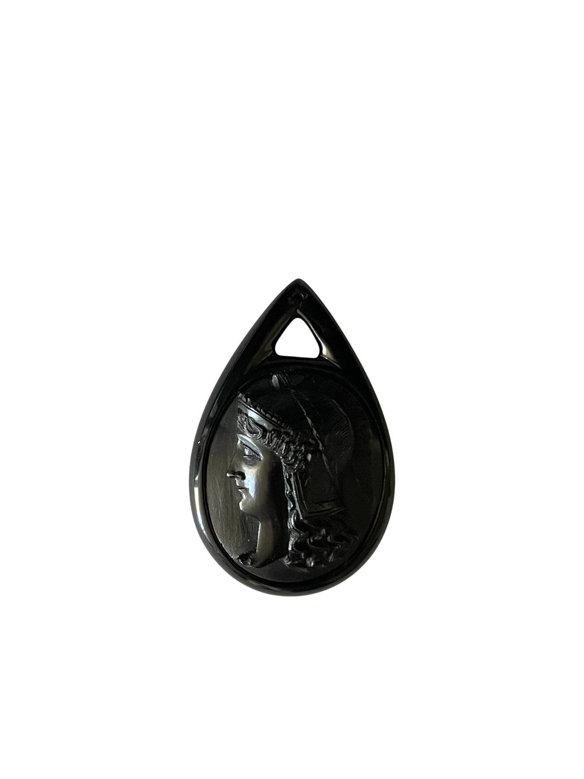 Rare Victorian Vulcanite Athena Tear Drop Cameo Pendant