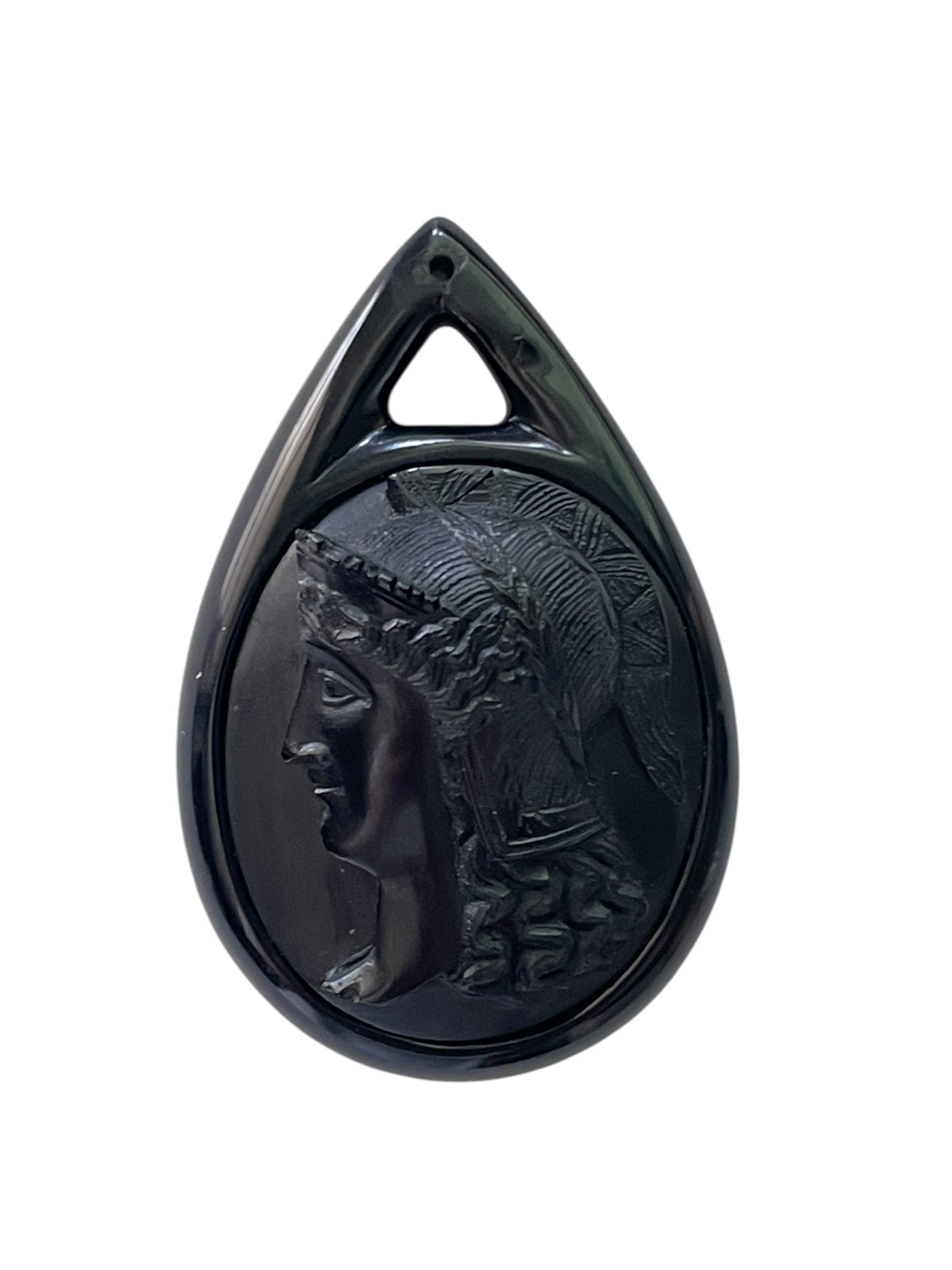 Rare Victorian Vulcanite Athena Tear Drop Cameo Pendant