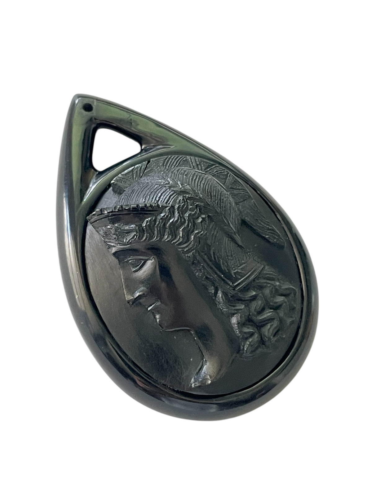 Rare Victorian Vulcanite Athena Tear Drop Cameo Pendant