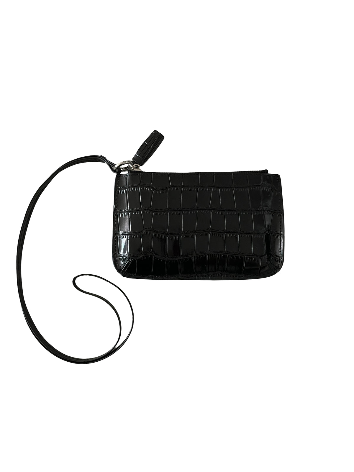 Croc-Embossed Leather Multi-Pouch Wallet with Strap