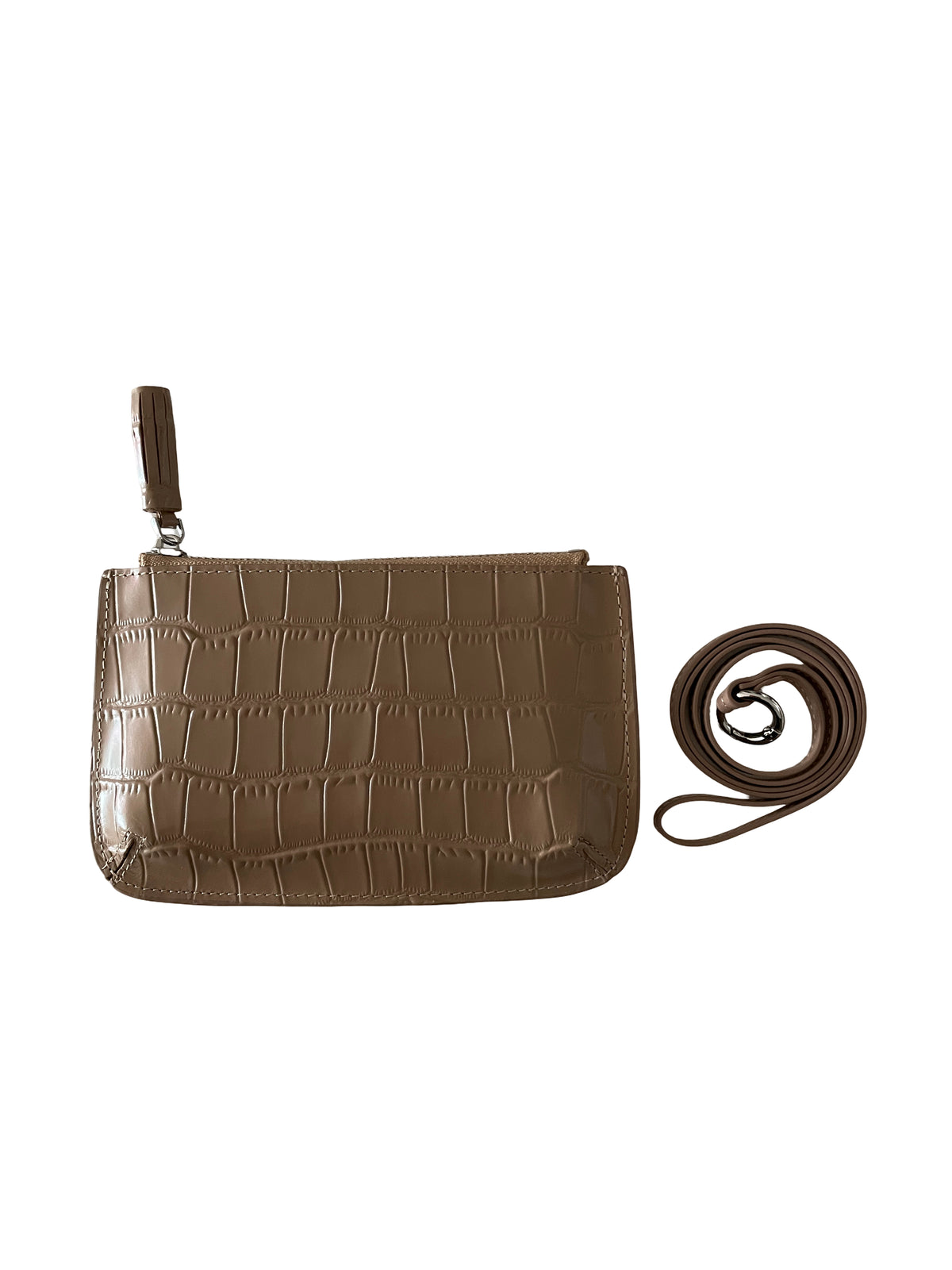 Croc-Embossed Leather Multi-Pouch Wallet with Strap